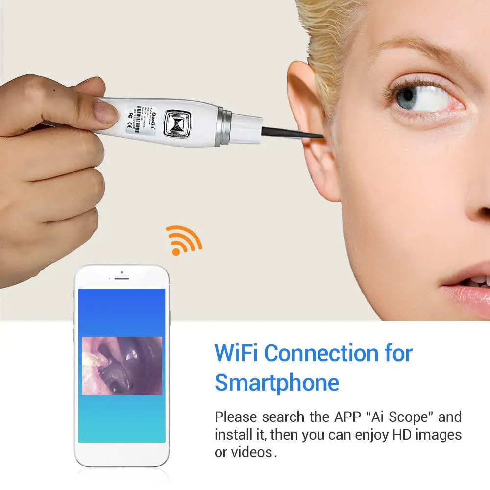 Najtaniej USB HD wizualne czyszczenie uszu endoskop łyżka WiFi otoskop zdjęcie z kamery nagrywanie wideo IP67 0.3MP dla systemu Android IOS