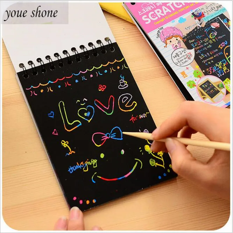 1PCS drawing books Mini Scratch Color DIY Coil Graffiti Book With Pen Blank black Sketch Book for kid 1PCS drawing books Mini Scratch Color DIY Coil Graffiti Book With Pen Blank black Sketch Book for kid