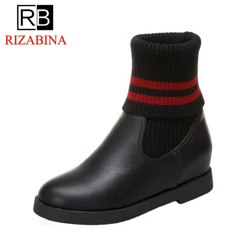 

RizaBina Women Ankle Boots Inside Heel Winter Shoes Woman Elastic Knitting Sock Boots Fashion Round Toe Footwear Size 34-43