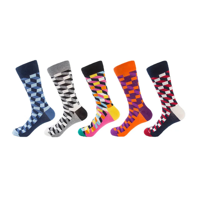 5 Pairs/lot Colorful Mens Funky Socks Combed Cotton Large Men's Socks
