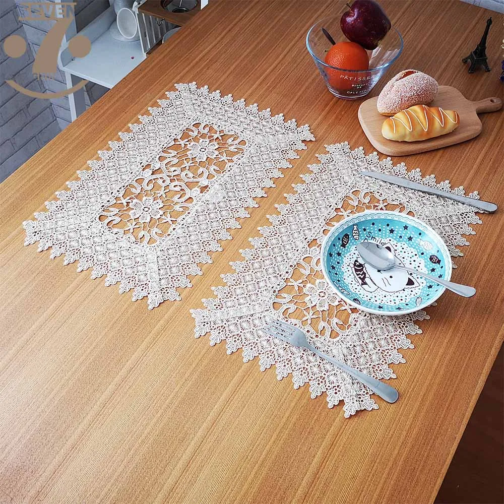 

Free Shipping 1Lot/3Pcs Elegant White Light Coffee Color Pastoral Style Hollow Out Embroidery Placemats For Home/Coffee Table
