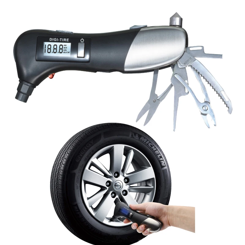9 in 1 Digital Tire Pressure Gauge Emergency Tool Car Safety Hammer Flashlight Auto Diagnostic D1049 |