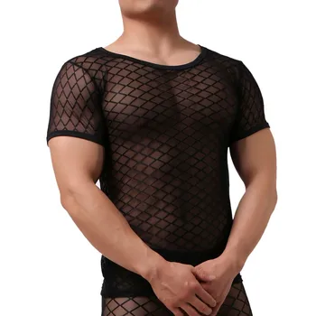 

Men Bodysuit Swimsuit Mesh Undershirt Plaid Sleep Tops Ice Silk Gay Breathable Tops Male Nightwear Sexy Gay Singlet letSleepwear
