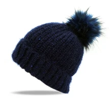 Женская меховая шапка с помпонами, зимняя Лыжная шапка, вязаные шапки для девочек, вязаная Лыжная шапка, шапки, теплые женские Gorros De Lana