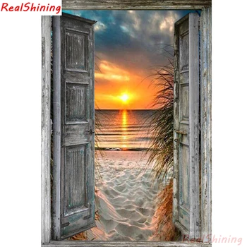 

5D Diy Diamond Painting Cross Stitch full Square Diamond Embroidery Door seaside sunset landscape picture for room Decor H1162