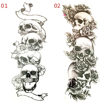 

2017 new arrive 48 X 16CM cool temporary Full arm tattoo waterproof stickers 2 design skull fake tattoo makeup for men boy