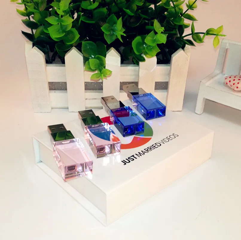 2pcs lotCustom Logo Color Crystal Usb 2 0 Memory Flash Stick Pen Drive with Custom Box