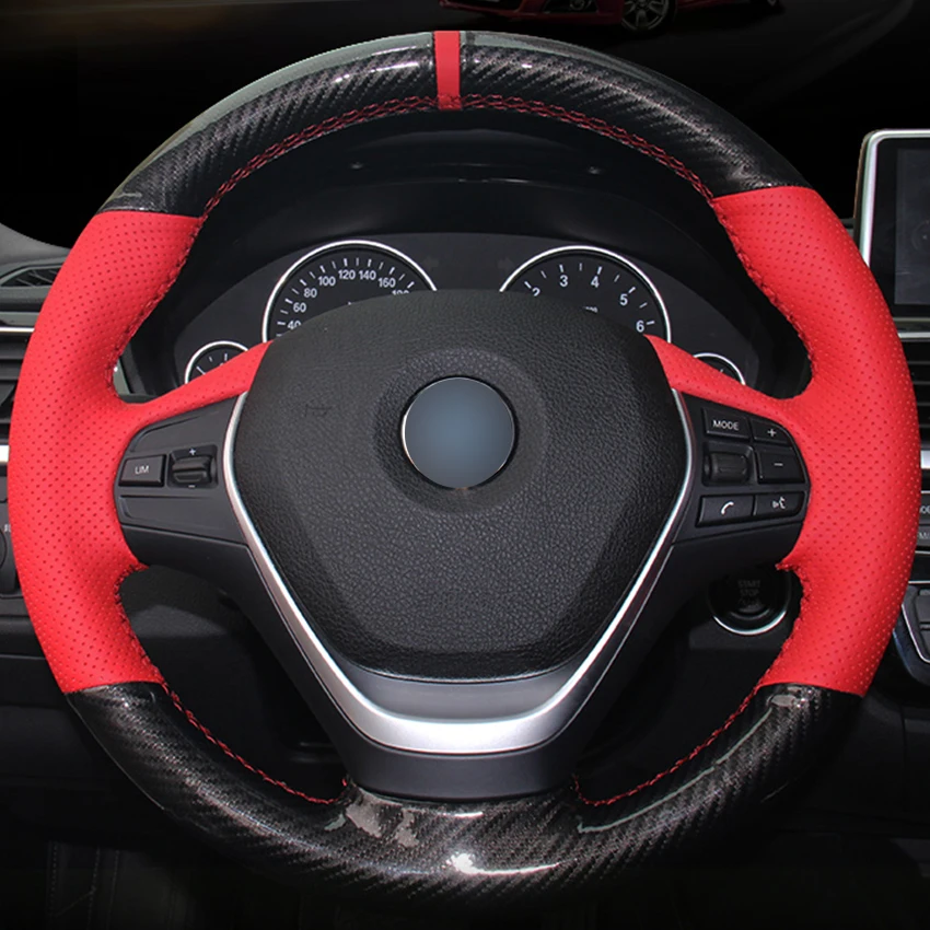 Красный кожаный маркер для руля BMW F30 320i 328i 320d F20 углеродное волокно|car steering wheel