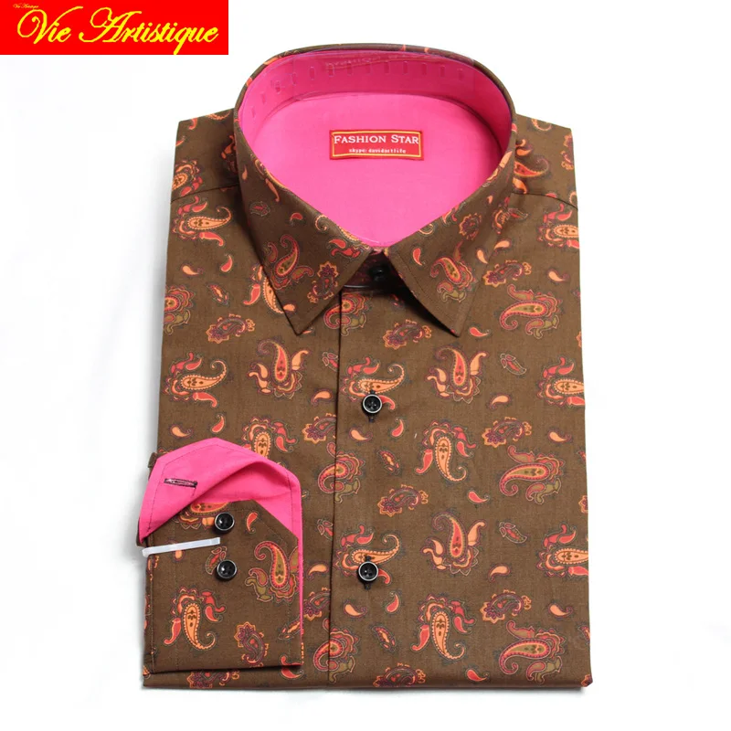 

custom tailor made Men's bespoke cotton floral dress shirts business formal wedding ware blouse coffee paisley flower 2019