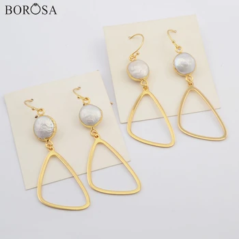 

BOROSA Jewelry Design 5/10Pairs Gold Color Round Natural Freshwater Pearl Drop Earrings High Quality Pearl Earrings G1792