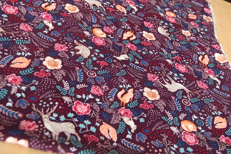 146x50 см вискоза ткань глубокий фиолетовый низ кролик лиса Сова лося лист хлопок ткань, мягкая Diy летняя одежда пижамы подкладка