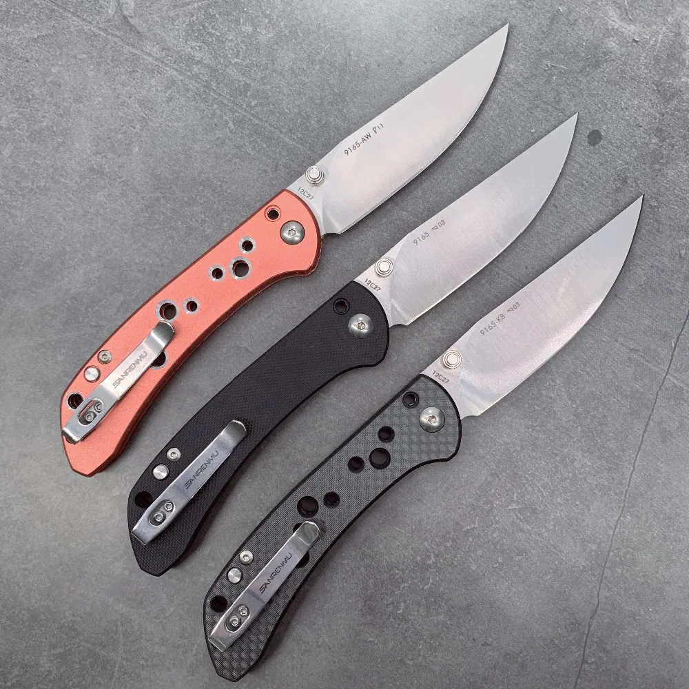  SanRenMu 9165 Pocket Folding Knife Fold 12C27 Steel Rescue Survival Tool Outdoor Camping EDC Mini T