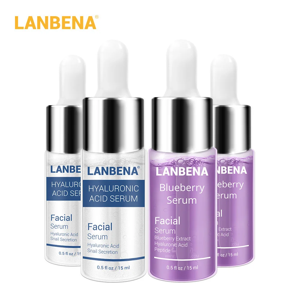 4 шт LANBENA голубика+ Гиалуроновая кислота+ витамин С+ 24 K золото шесть сыворотка с пептидами Антивозрастные пятна отбеливающий увлажняющий уход за кожей - Вес нетто: Set 2