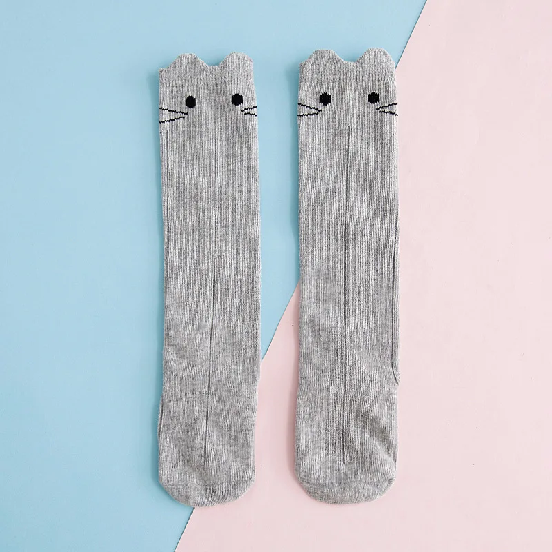 Веселые носки для малышей от 0 до 3 лет, Длинные Чулочные изделия с мультяшным кроликом для детей, Meias, calcetines, носки для мальчиков, носки для девочек, miea - Цвет: gray