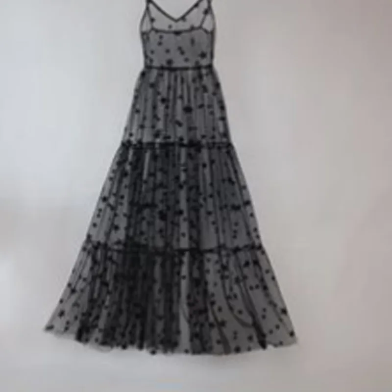New Arrival Spaghetti Straps Tulle Long Women Dresses Fashion Bling Bling See Through Dress Sexy Fashion Hot 2