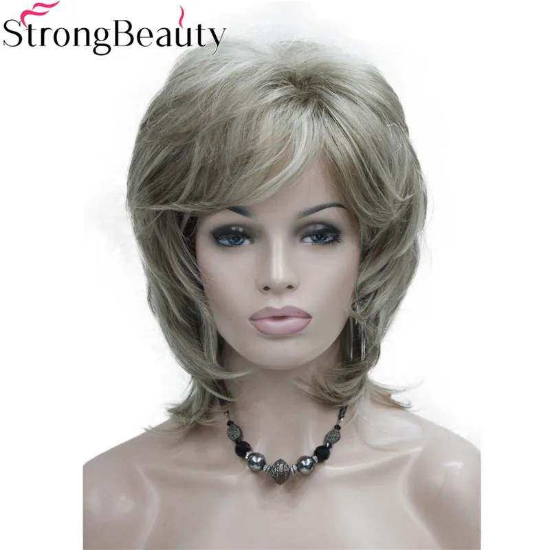 Tanie Silne piękno peruki syntetyczne średniej długości falowane włosy kobiety bez czepka peruka 15 kolorów