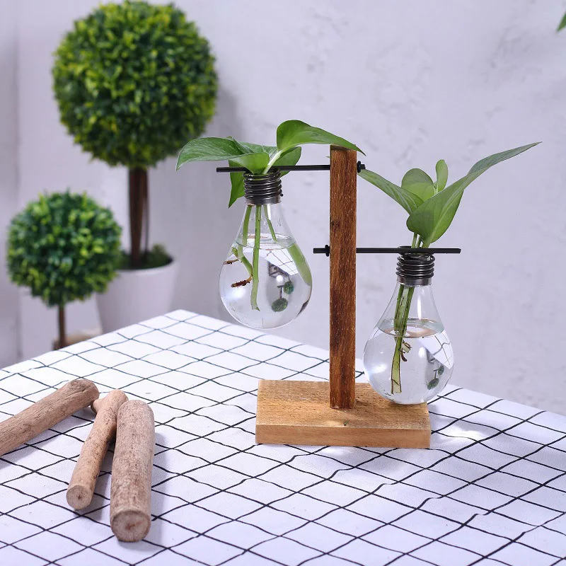 Kopen Gloeilamp Model Hydrocultuur Ambachten Eco vriendelijke Hout Home Decor Ornamenten 2 Size Plant Vaas enfeites para casa decoracao