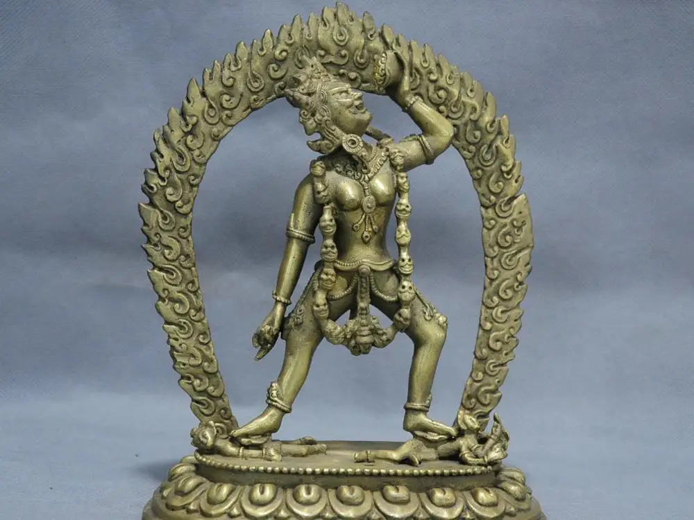 

8'' China Tibet Vajrayogini Skull Necklace Goddess Bronze Statue