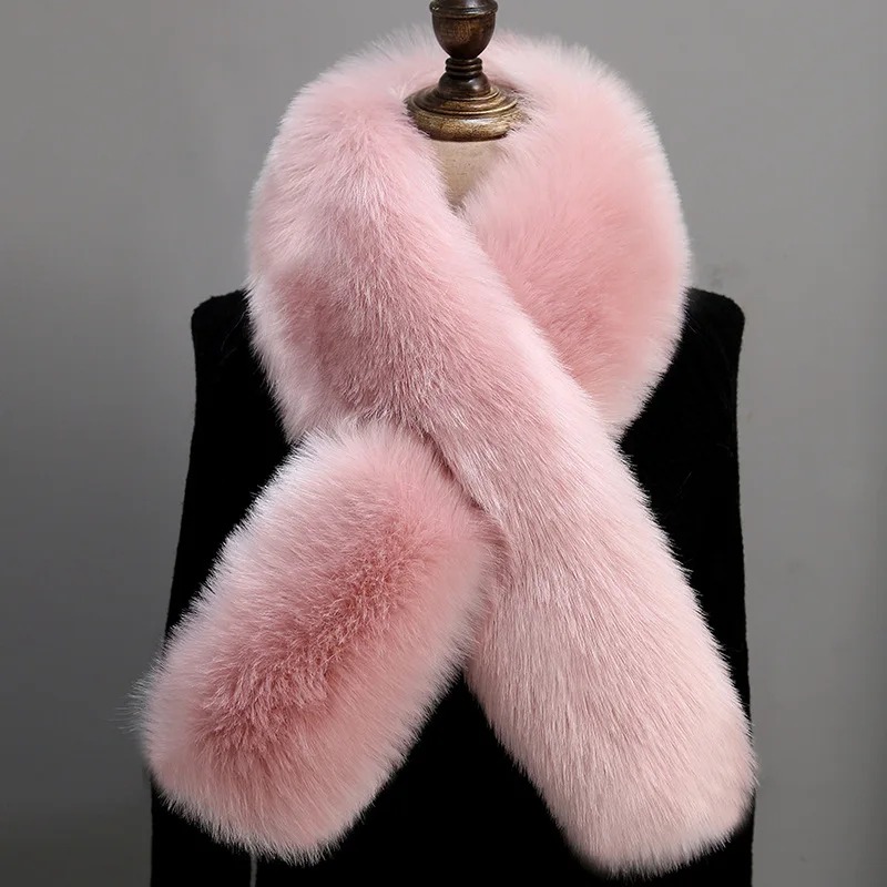 

LEAYH Solid Color Soft Imitation Fox Fur Scarf Women Female Fashion Autumn and Winter Long Warm Thickening Muffler Shawls