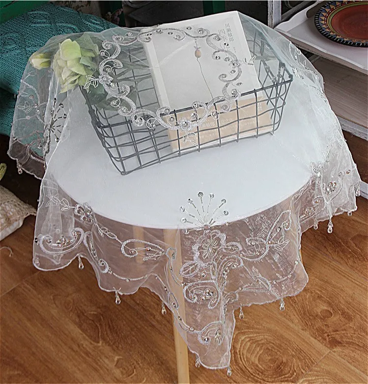 

European Pastoral Crystal Clear Hand-beaded Embroidered Tablecloth TV Refrigerator Dust Cover Towel Christmas Wedding Decoration