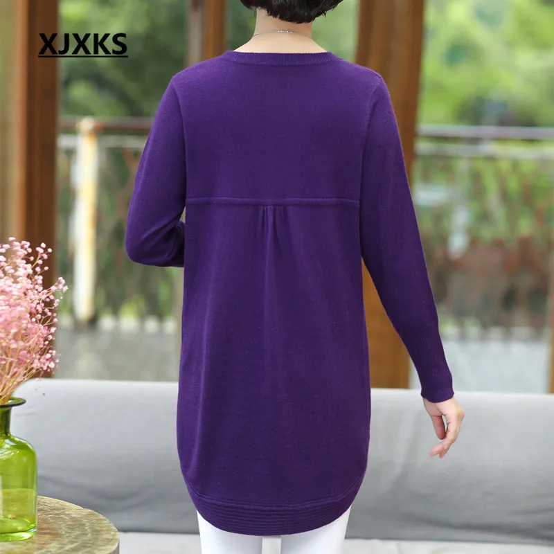 Taille Hiver marine Bleu Xjxks Lâche Haute Cachemire Robe La En 2019 Tricoté Nouveau Broderie Long pourpre Femmes Plus Noir Mode Qualité Pull Automne De uXikZOP