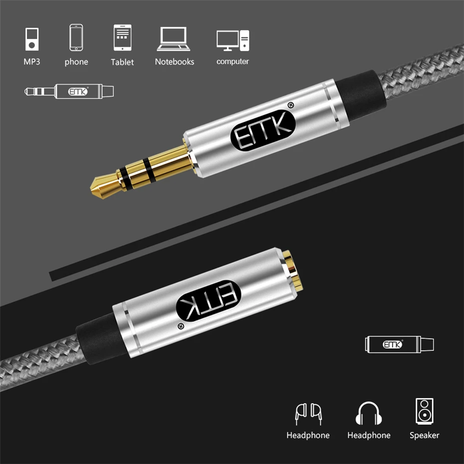 EMK Aux Cable Headphone Extension Cable 3.5mm Jack Male to Female For Computer Audio Cable 3.5mm Headphone Extender Cord (5)