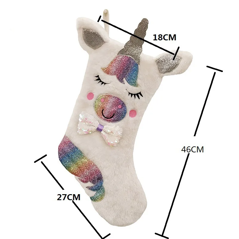 Плюшевые рождественские носки с изображением животных из мультфильмов, рождественские носки, сумка для конфет, рождественские носки с изображением единорога, Подарочная сумка, подвесные украшения для камина