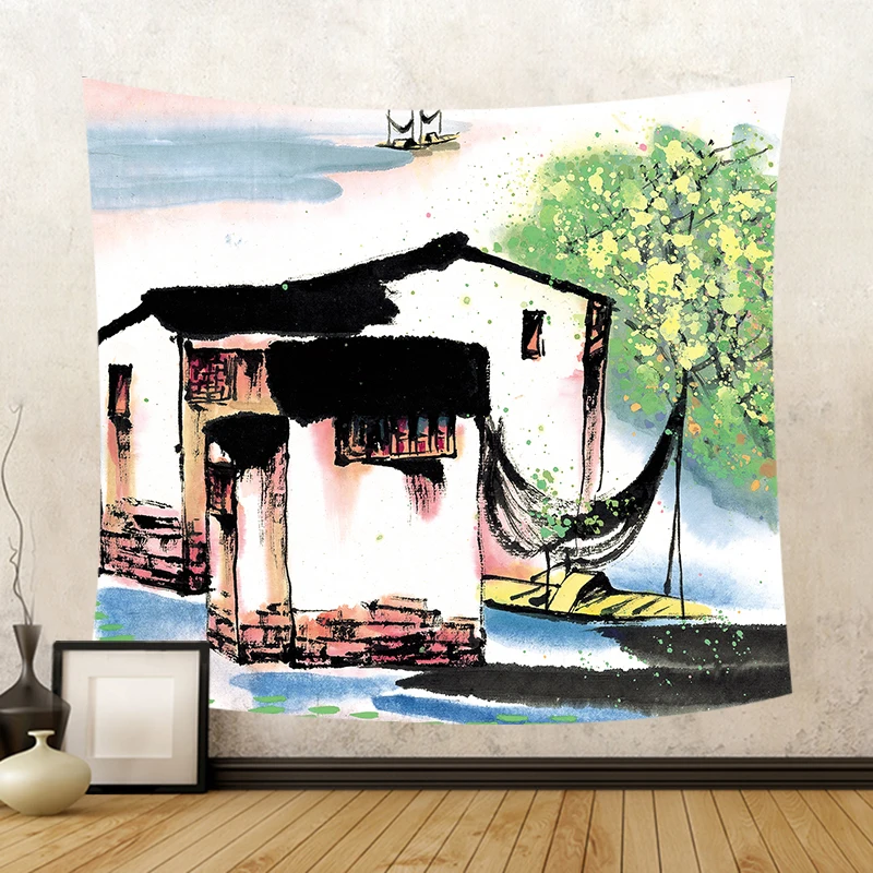 Akvarel, kitajska podeželska znanost, brisača za plažo, zeleno - Domači tekstil