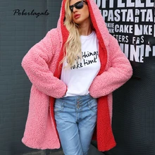 Осенне-зимняя куртка высокого качества, двухсторонняя плюшевая женская верхняя одежда с капюшоном и пальто, женские свободные куртки из овечьей шерсти большого размера