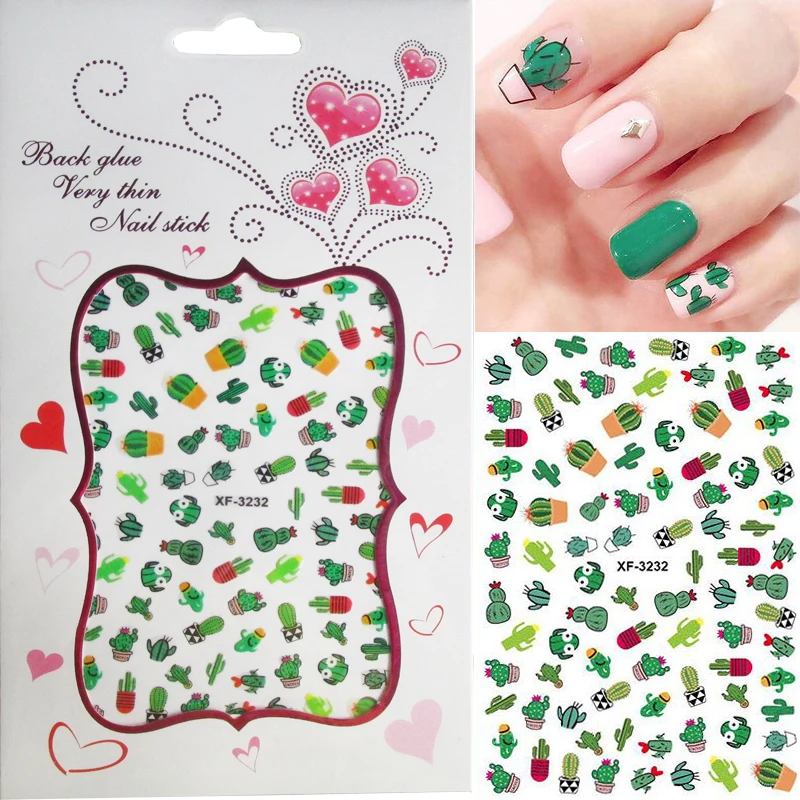 5pc 3D Flower Avocado Nail Art Stickers Decals Cactus Daisy Leaf Nail Foil Decals Nail Stickers Decoration for Women Girls Kids - Цвет: Cactus