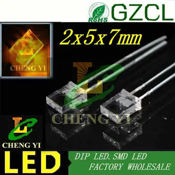 

Square led diode 2x5x7mm package Yellow dip led 585-595nm 2.0-2.5V Free shipping