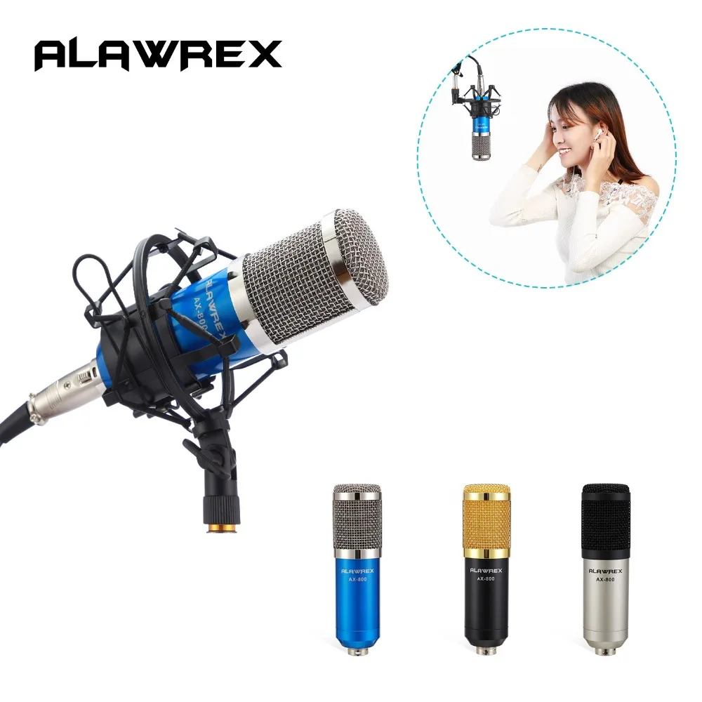 

ALAWREX AX-800 Mikrofon Condenser Sound Recording Microphone W/ shock Mount For Radio Braodcasting Singing Recording KTV Karaoke