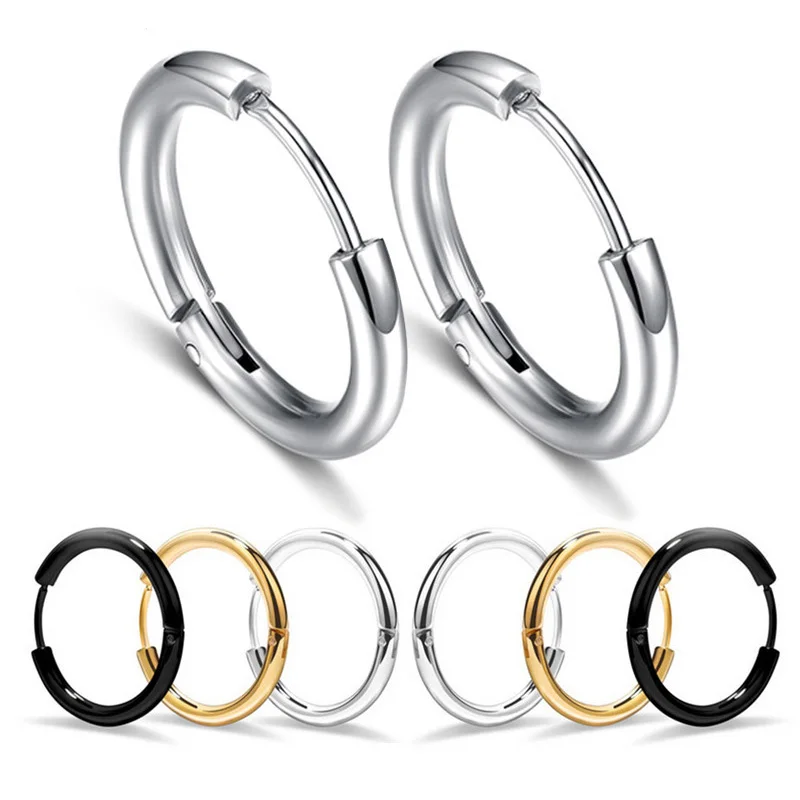 

Charmsmic Mens 10mm 12mm Round Circle Hoop Earrings Women Body Piercing Hip Hop Hoop Earrings Korea Style Body Jewelry