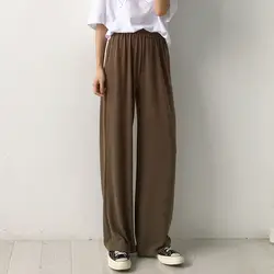 Корейский стиль 2018 г. модные летние свободные Повседневное штаны Цвет Высокая Талия полной длины Широкие штаны Pantalon Femme