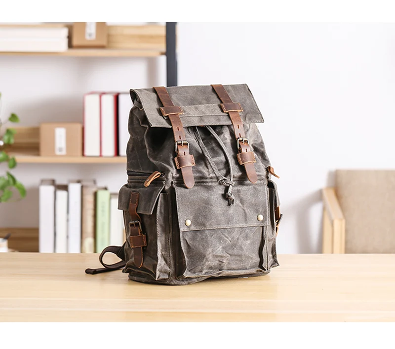 black canvas drawsting backpack
