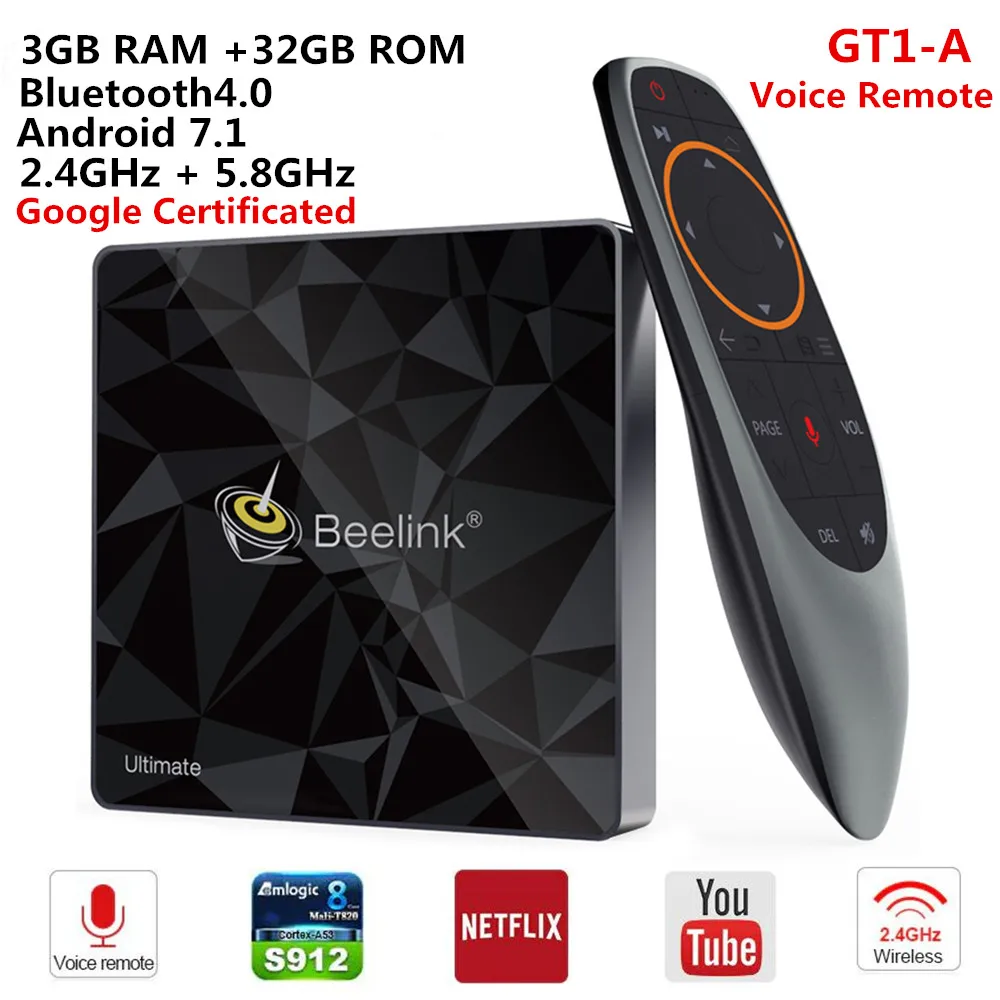 Beelink GT1 Ultimate TV Box 3G 32G Amlogic S912 Восьмиядерный процессор DDR4 2,4G+ 5,8G двойной WiFi Android 7,1 телеприставка медиаплеер - Цвет: GT1 A