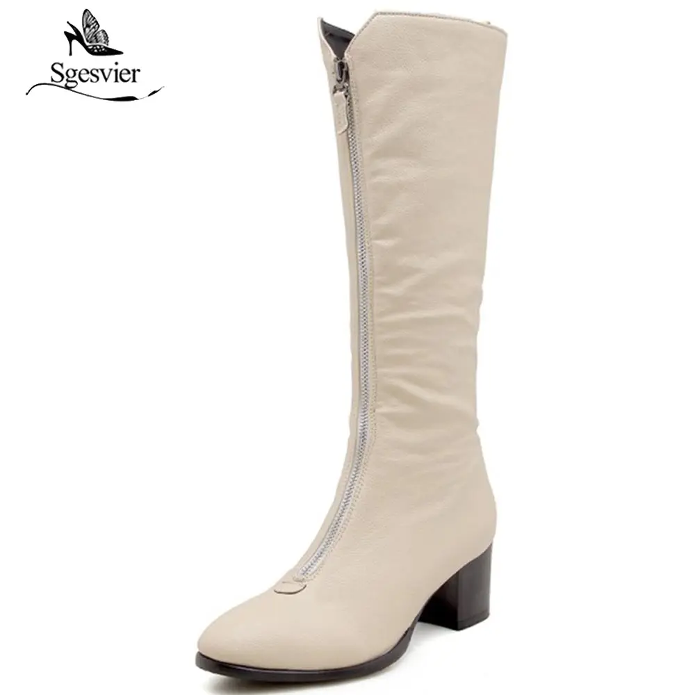 

Sgesvier Autumn Winter Womens High Heel Knee High Boots Female Leather Pu Party Shoes Woman Black Ladies Ridding Boots B610