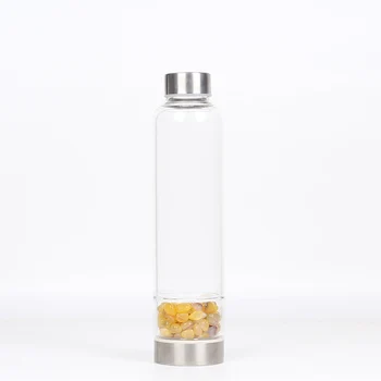 

Natural Yellow agate Quartz Crystal Glass Water Bottle Gravel Irregular Stone Point Wand Healing Crushed stone cup