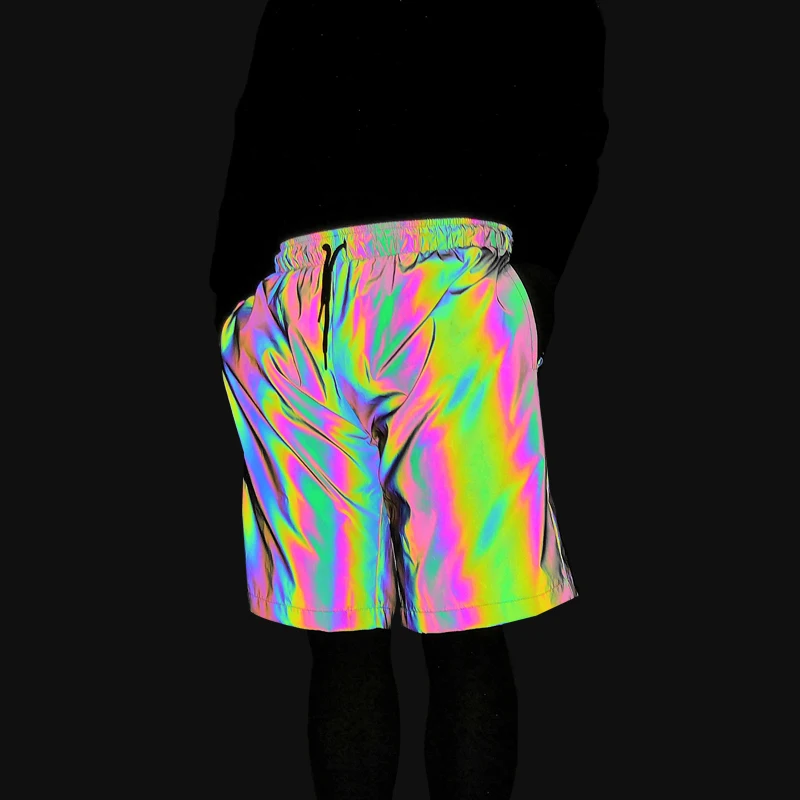 Rainbow Reflective Shorts Pants Men Fluorescent Trousers Casual Night Jogger Medium