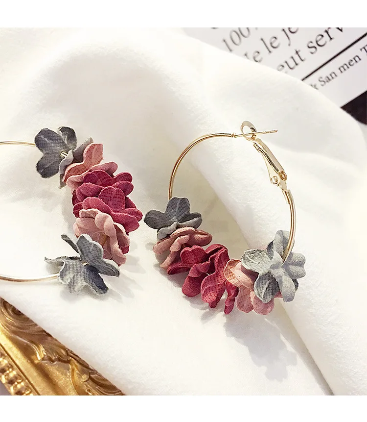 Korean Version Of The Popular Personality Fashion Temperament Jewelry Wild Net Red Cloth Flower Long Earrings Statement Earrings