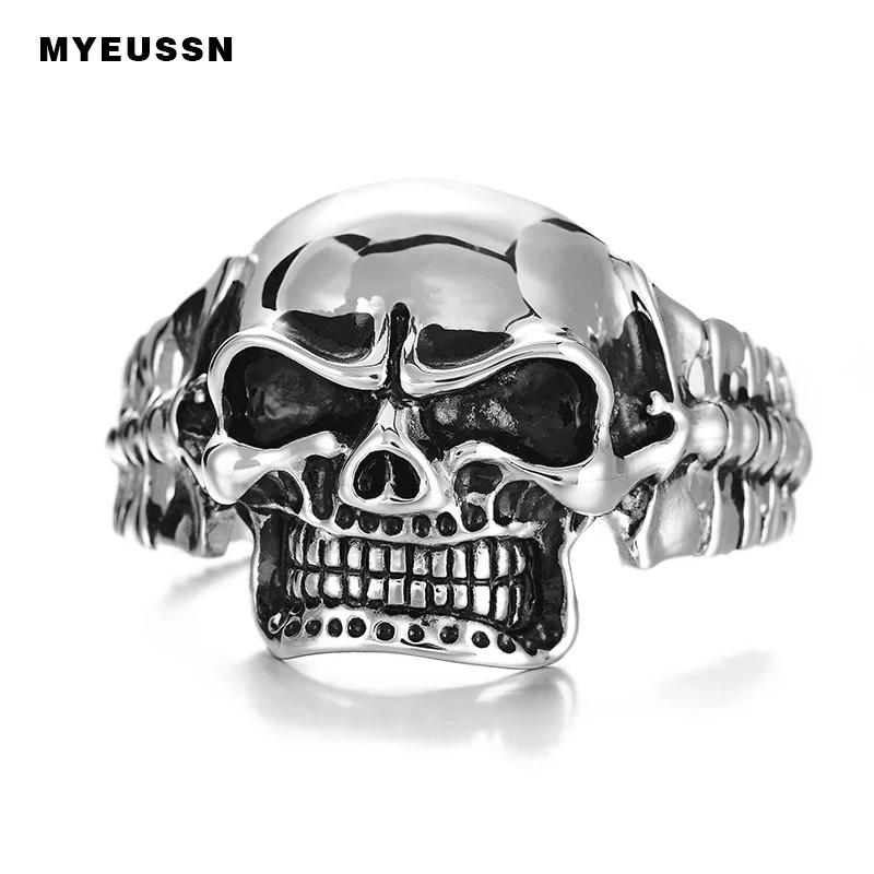 

Big Skull Skeleton Bracelet 316L Stainless Steel Silver Black Color For Men Fashion Punk Hip Hop Jewelry Give Father Friend Gift