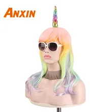 Парики для косплея для черных женщин синтетический Единорог аниме искусственные волосы красочные разноцветные челки костюмы на Хэллоуин распродажа