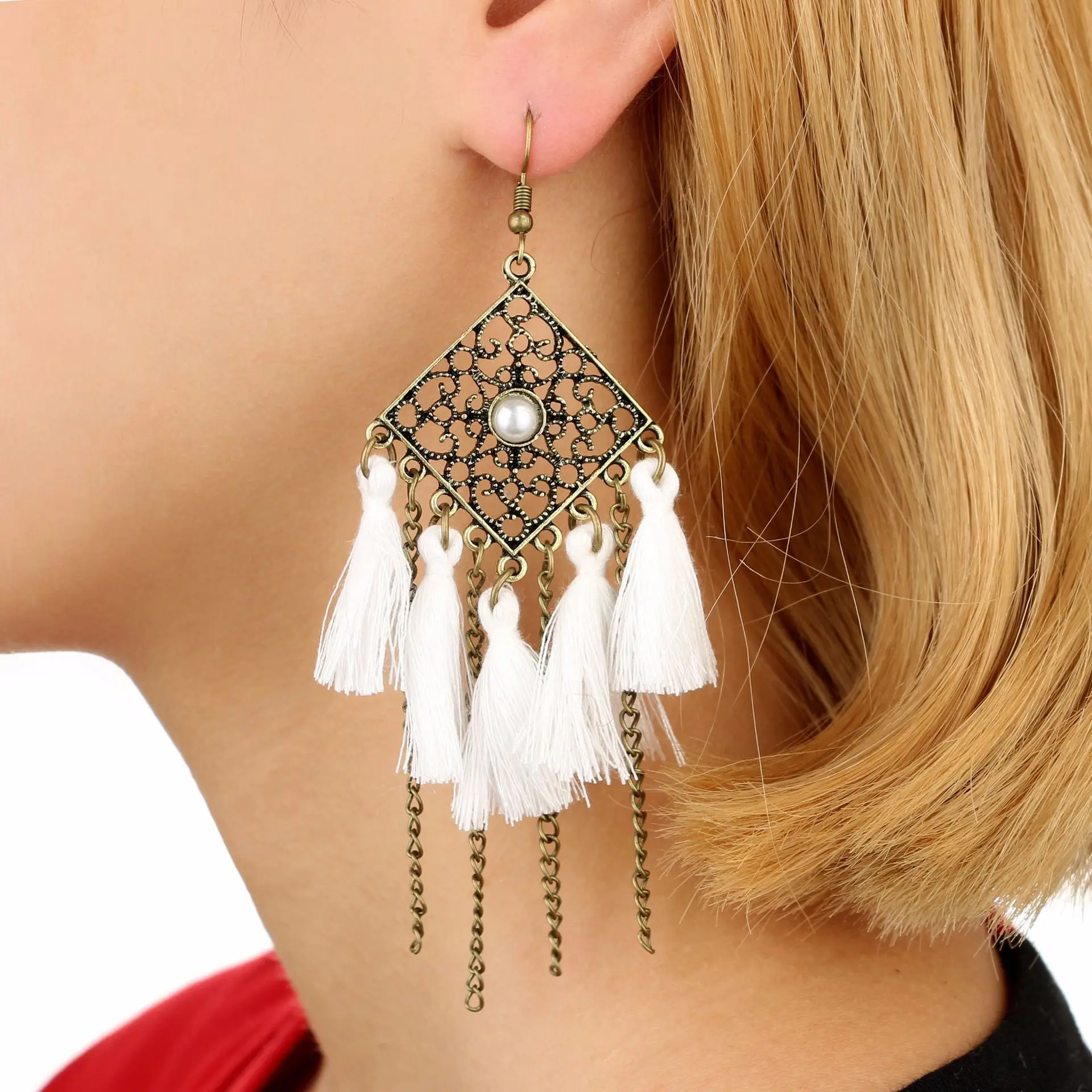 

Bohemia Ethnic Vintage Retro Long tassel Feather Drop Earrings Charm Earrings Prairie desert Style gifts