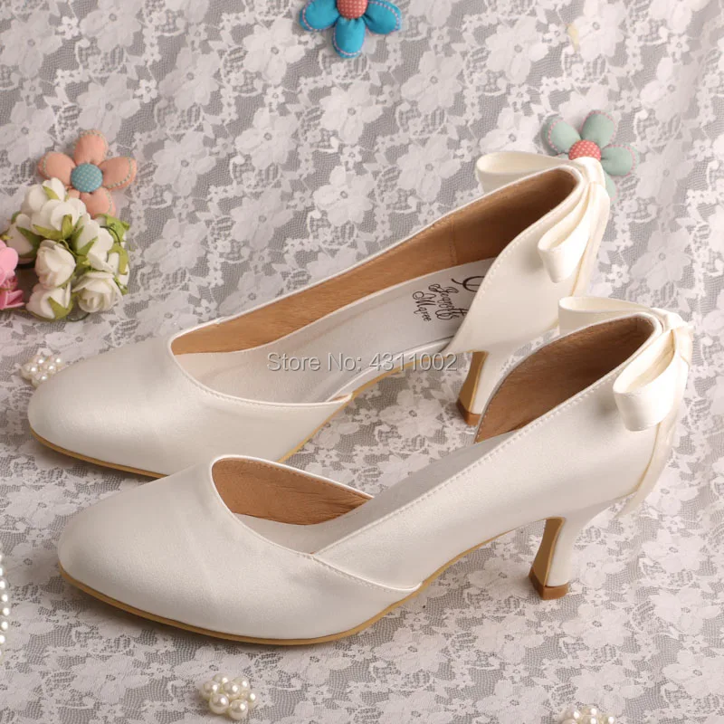 

Wedopus Off white Dress Shoes for Women Round Toe Brides Wedding Shoes Mid Heels