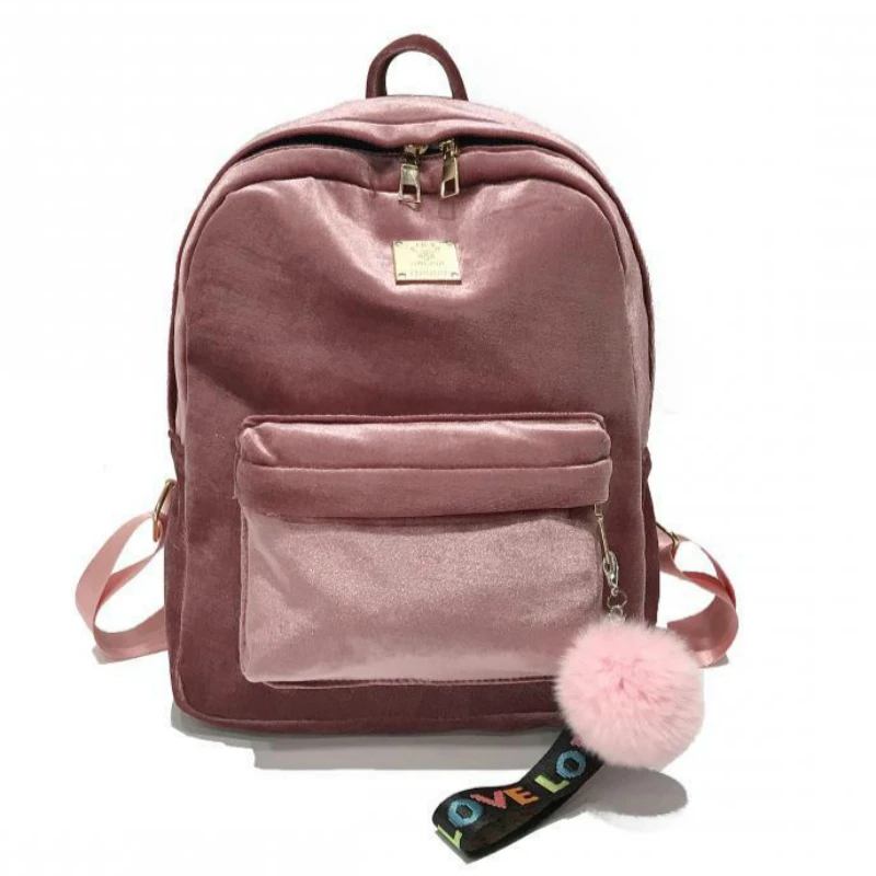 

Women Backpack Velvet Ribbon Large School Bags for Teenage Girls Hairball College Backpack Bagpack Travel Bag Rucksack Mochila