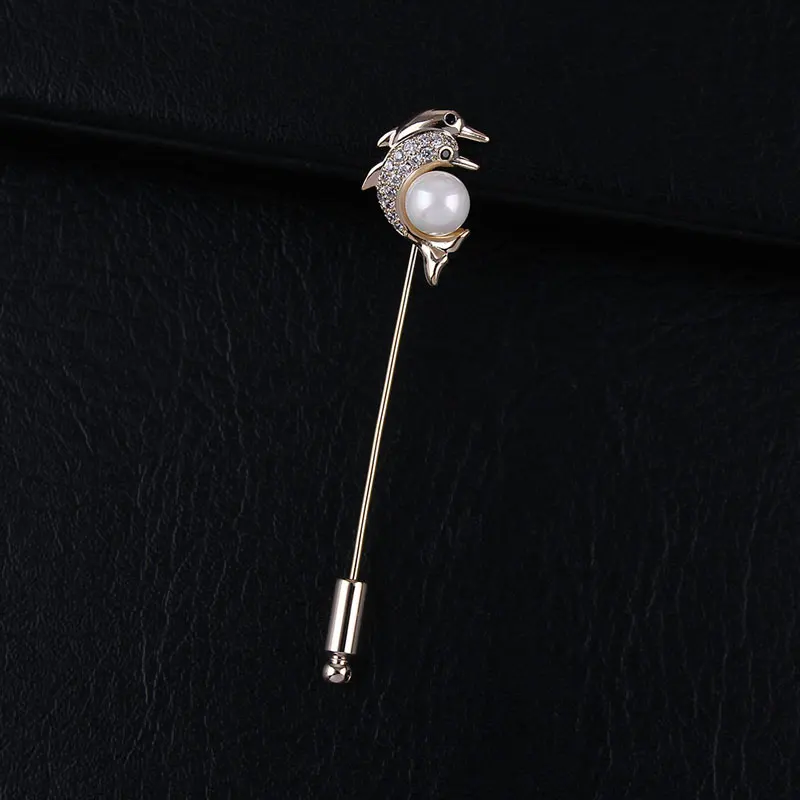 CHUKUI New Fashion Zircon Two Dolphins Brooch For Women Lady Scarf Stick Brooch Suit Tie Clips Ocean Fish Lapel Collar Pins  (2)