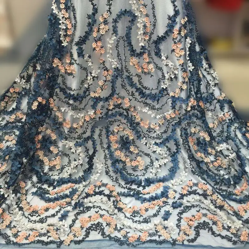

Gorgeous embroidery cord lace fabric 2019 Latest design tulle African French fabric with beads 5 Yards QG931