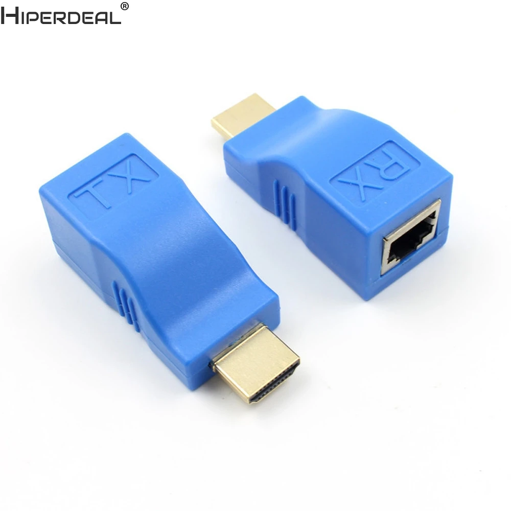 HIPERDEAL 2pcs 1080P HDMI удлинитель для RJ45 по Cat 5e/6 сетевой LAN Ethernet адаптер синий HW