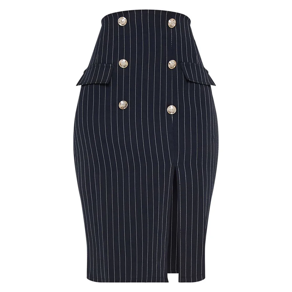 

Women Zipper Stripe Female Summer Skirts Jupe Femme Button Side Split Party beach Casual Slit High Waist Skirt Jupe Femme