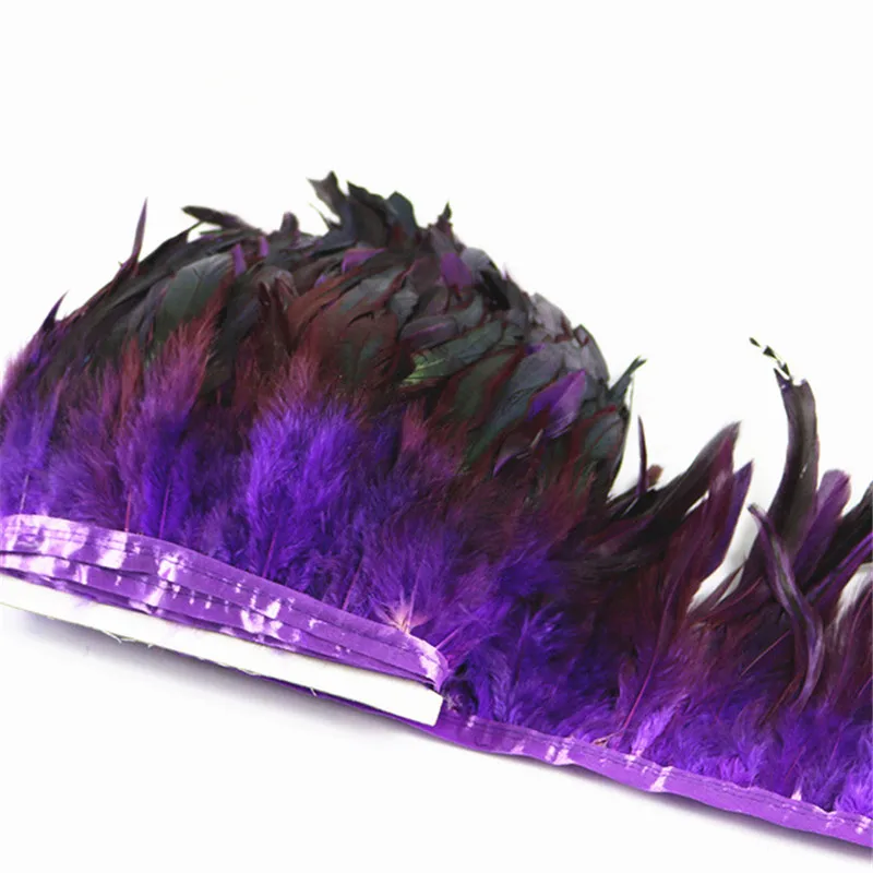 

10Meters Purple Chicken Rooster Tail feather trim Ribbon 10-15CM pheasant feathers Trim plumas carnaval Wedding Decoration